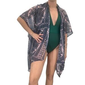 2/$30 FORTUNE Swimwear Cover Up One Size Pink Blue Chiffon Anniston Elongated